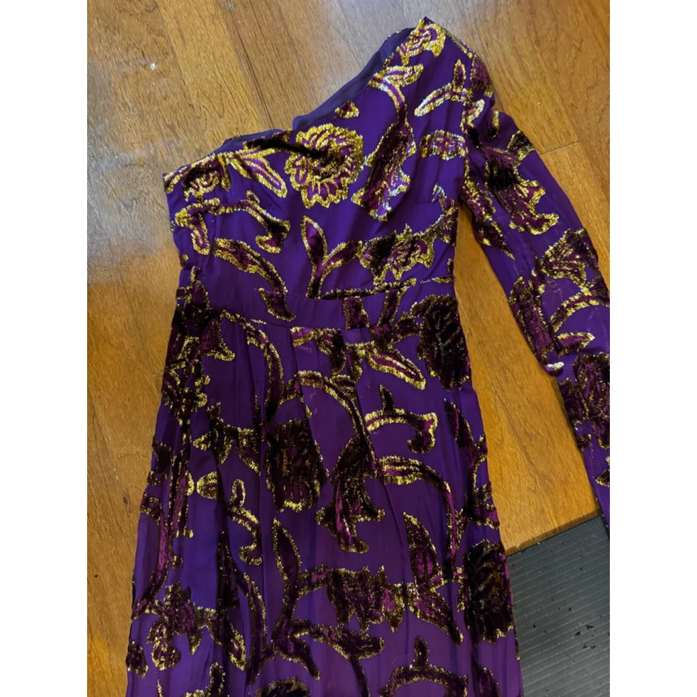 One Shoulder gown in Purple and Gold